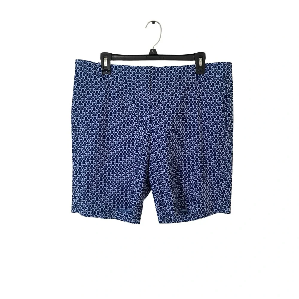 Tory Burch Sport Blue Printed Geometric‎ Golf Shorts Size 14 NEW Preppy Pockets